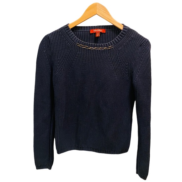 MaxMara Sweaters - MAXMARA STUDIO Navy Heavy Knit Beaded Neckline Sweater